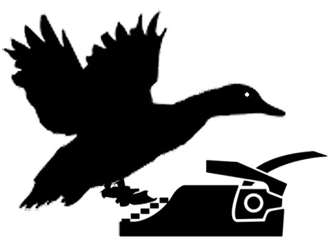 Cartoon of a duck with a typewriter.