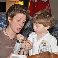 Pulling Christmas crackers with Mum